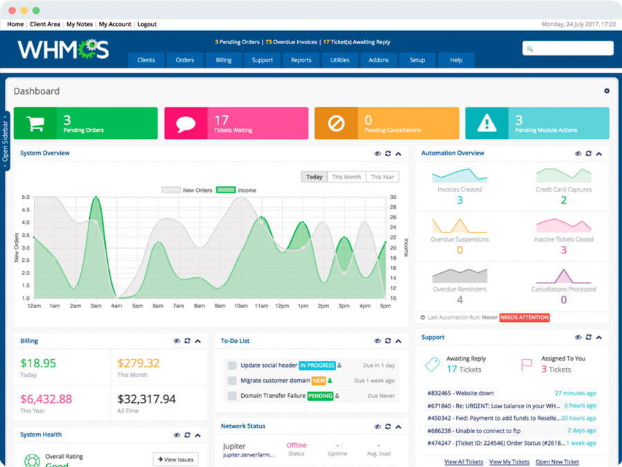 WHMCS WHMCS admin home