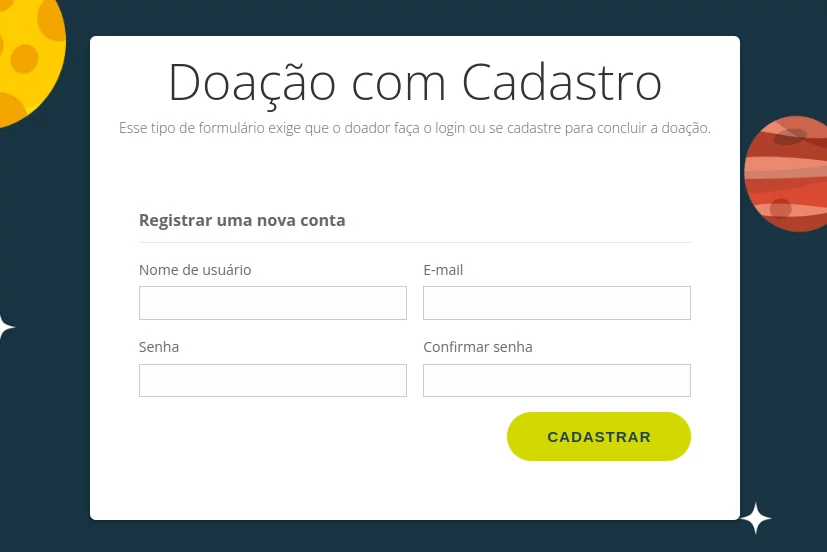 Doação com cadastro